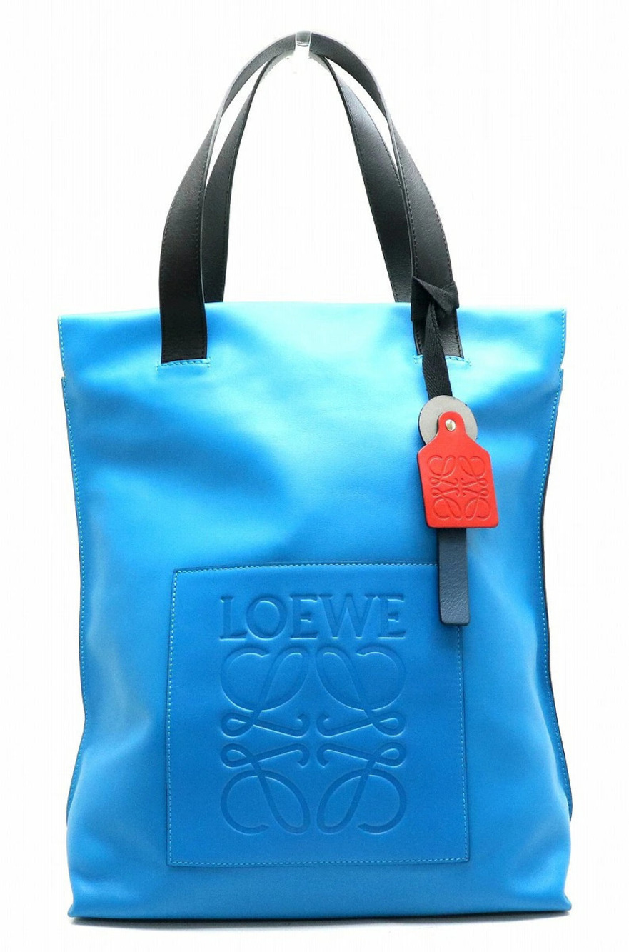 Loewe Shopper Bag Tote Shoulder Leather Blue Black